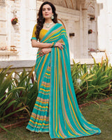 Vishal Prints Persian Green Printed Georgette Saree With Fancy Border