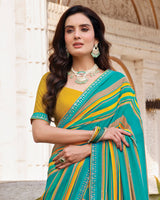 Vishal Prints Persian Green Printed Georgette Saree With Fancy Border