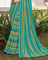 Vishal Prints Persian Green Printed Georgette Saree With Fancy Border