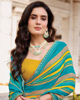 Vishal Prints Persian Green Printed Georgette Saree With Fancy Border