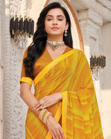 Vishal Prints Yellow Ochre Printed Georgette Saree With Fancy Border