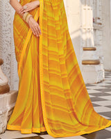 Vishal Prints Yellow Ochre Printed Georgette Saree With Fancy Border