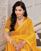Vishal Prints Yellow Ochre Printed Georgette Saree With Fancy Border