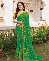 Vishal Prints Dark Spring Green Printed Georgette Saree With Fancy Border