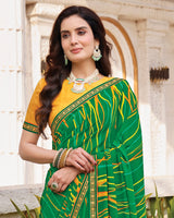 Vishal Prints Dark Spring Green Printed Georgette Saree With Fancy Border