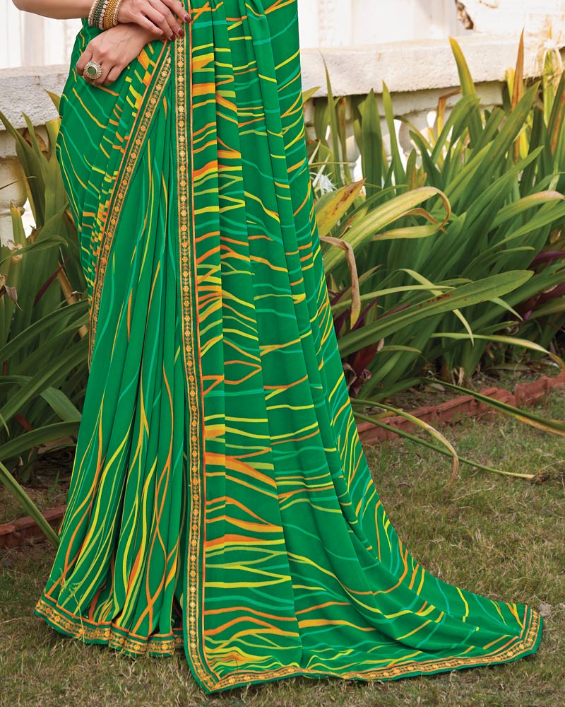 Vishal Prints Dark Spring Green Printed Georgette Saree With Fancy Border