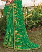 Vishal Prints Dark Spring Green Printed Georgette Saree With Fancy Border