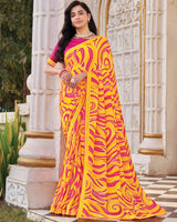 Vishal Prints Golden Yellow Printed Georgette Saree With Fancy Border