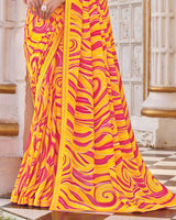 Vishal Prints Golden Yellow Printed Georgette Saree With Fancy Border