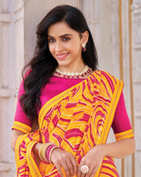 Vishal Prints Golden Yellow Printed Georgette Saree With Fancy Border