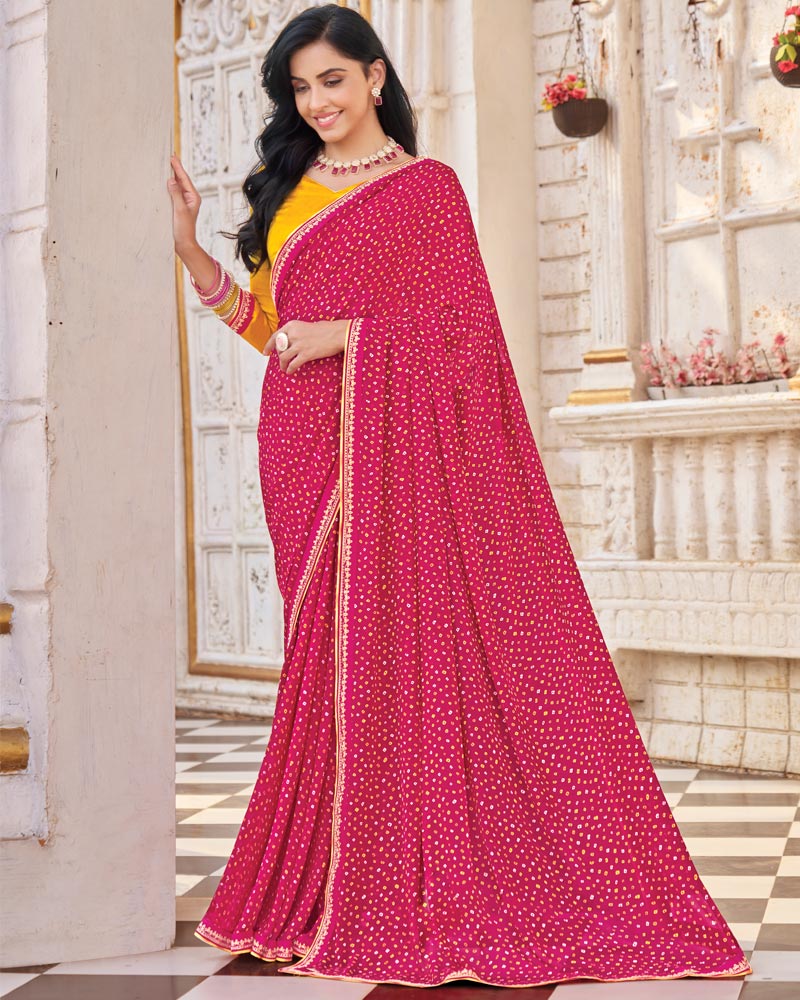 Vishal Prints Burnt Pink Printed Georgette Saree With Fancy Border