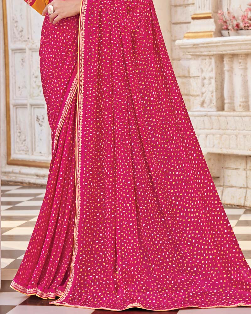 Vishal Prints Burnt Pink Printed Georgette Saree With Fancy Border