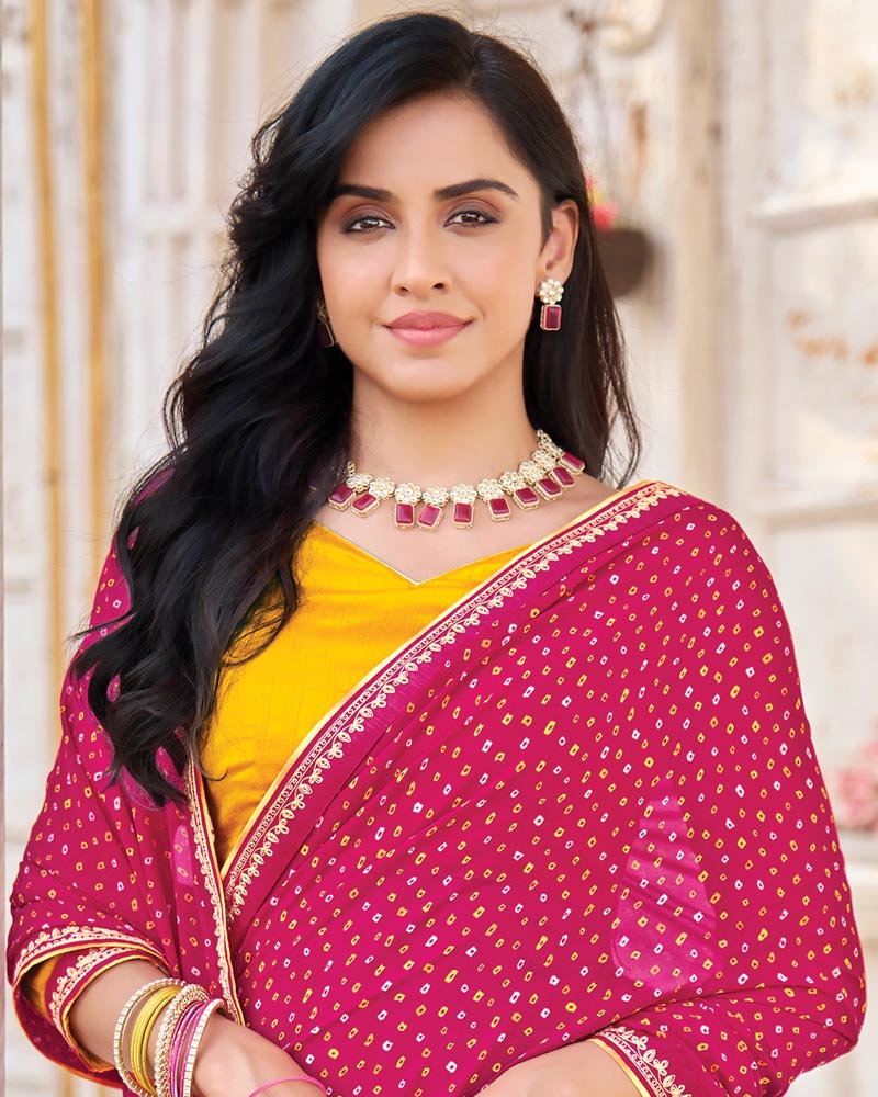 Vishal Prints Burnt Pink Printed Georgette Saree With Fancy Border