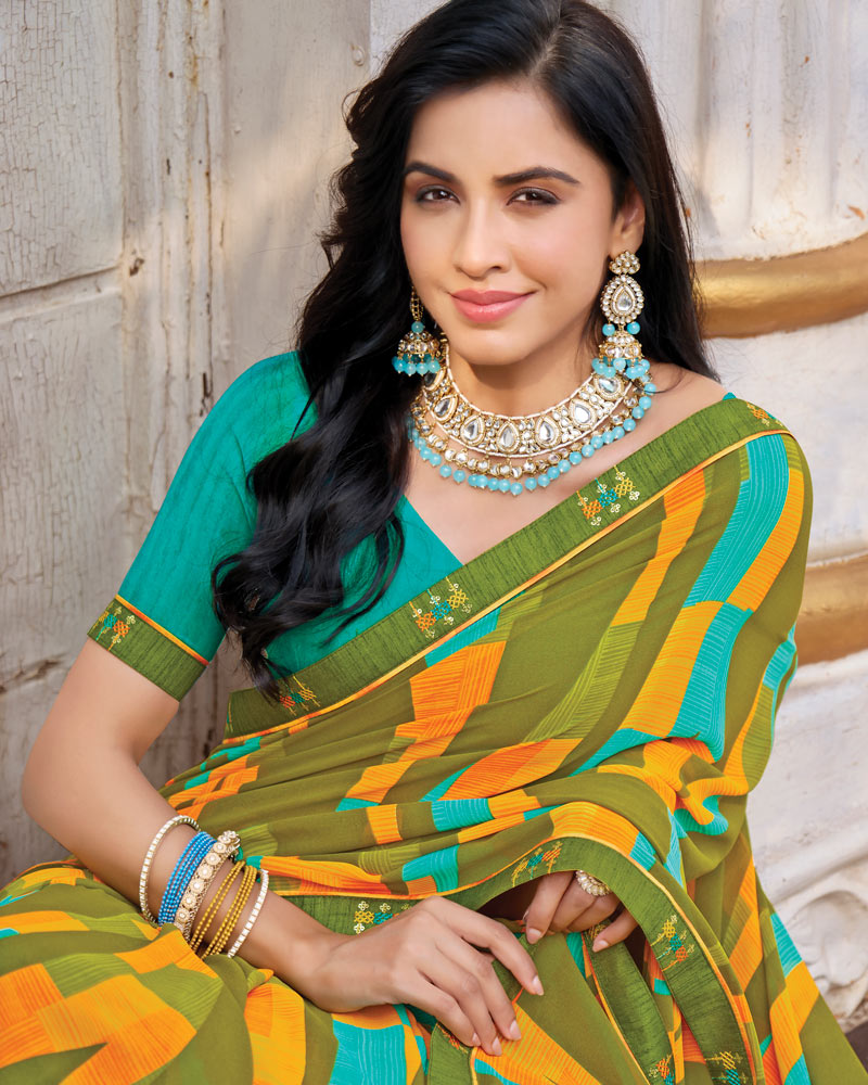 Vishal Prints Multicolor Printed Georgette Saree With Fancy Border