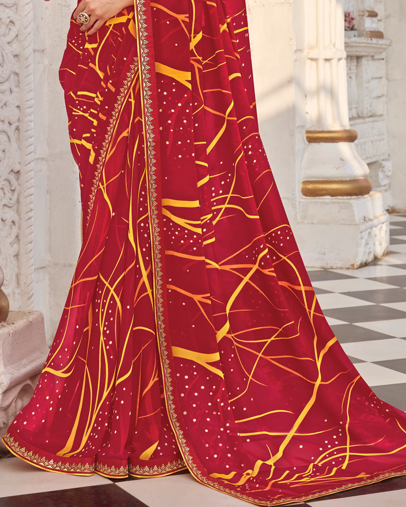 Vishal Prints Red Maroon Printed Georgette Saree With Fancy Border