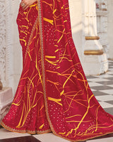 Vishal Prints Red Maroon Printed Georgette Saree With Fancy Border