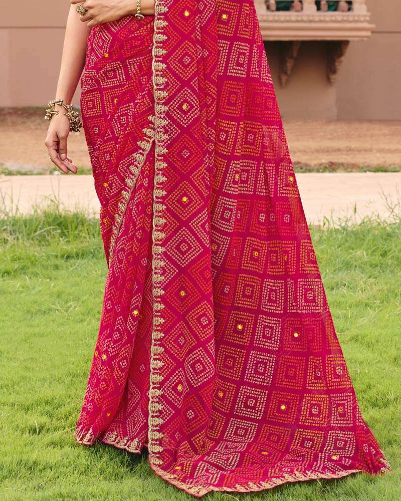Vishal Prints Gulabi Rani Traditional Print Georgette Saree With Fancy Cut Work Embroidery Border