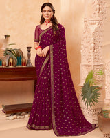 Vishal Prints Wine Georgette Saree With Foil Print And Zari Border
