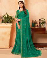 Vishal Prints Deep Sea Green Georgette Saree With Foil Print And Zari Border