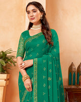 Vishal Prints Deep Sea Green Georgette Saree With Foil Print And Zari Border