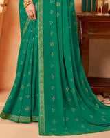 Vishal Prints Deep Sea Green Georgette Saree With Foil Print And Zari Border