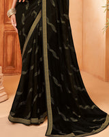 Vishal Prints Black Georgette Saree With Foil Print And Zari Border