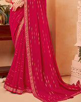 Vishal Prints Pinkish Red Georgette Saree With Foil Print And Zari Border
