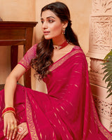 Vishal Prints Pinkish Red Georgette Saree With Foil Print And Zari Border