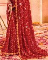 Vishal Prints Dark Red Bandhani Print Georgette Saree With Foil Print And Fancy Border