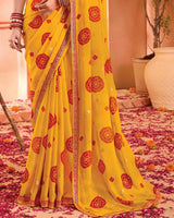 Vishal Prints Golden Yellow Bandhani Print Georgette Saree With Foil Print And Fancy Border