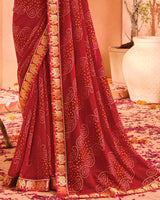 Vishal Prints Dark Red Bandhani Print Georgette Saree With Foil Print And Fancy Border