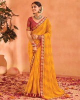 Vishal Prints Golden Yellow Bandhani Print Georgette Saree With Foil Print And Fancy Border
