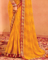 Vishal Prints Golden Yellow Bandhani Print Georgette Saree With Foil Print And Fancy Border