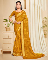 Vishal Prints Rusty Orange Criva Crepe Digital Print Saree With Weaved Viscose Patta