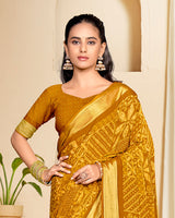 Vishal Prints Rusty Orange Criva Crepe Digital Print Saree With Weaved Viscose Patta