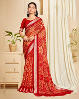 Vishal Prints Milano Red Criva Crepe Digital Print Saree With Weaved Viscose Patta