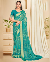 Vishal Prints Surfie Green Criva Crepe Digital Print Saree With Weaved Viscose Patta
