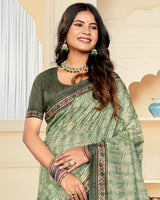 Vishal Prints Summer Green Digital Print Tussar Silk Saree With Katha Work