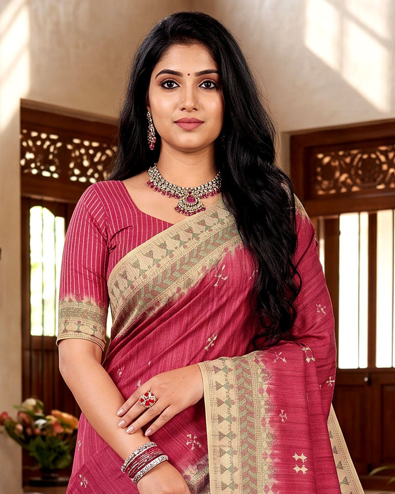 Vishal Prints Light Burgundy Digital Print Tussar Silk Saree With Katha Work