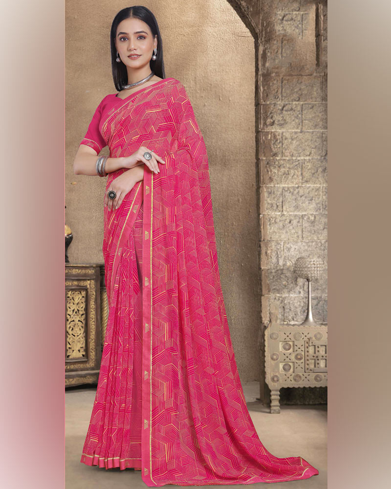 Vishal Prints Amaranth Pink Printed Georgette Saree With Fancy Border