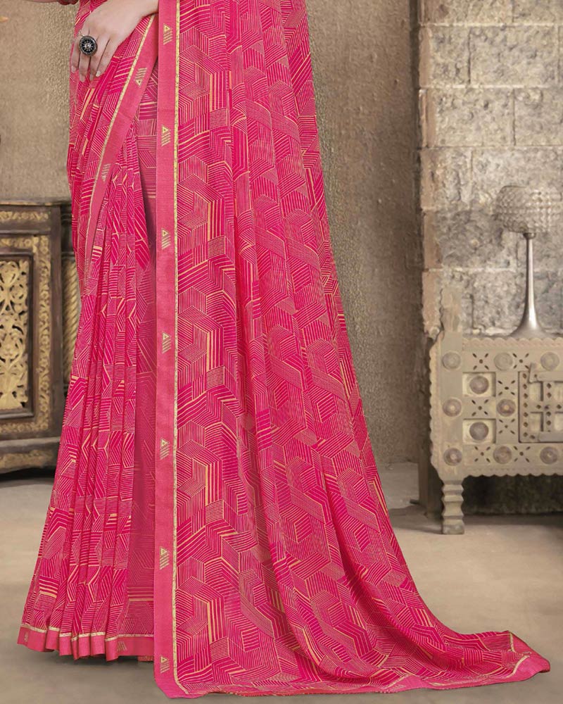 Vishal Prints Amaranth Pink Printed Georgette Saree With Fancy Border