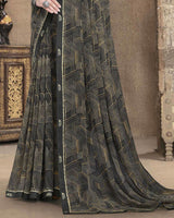 Vishal Prints Charcoal Grey Printed Georgette Saree With Fancy Border