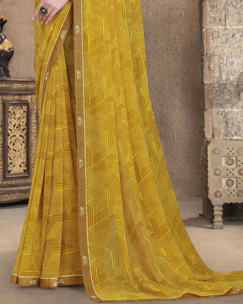 Vishal Prints Olive Yellow Printed Georgette Saree With Fancy Border