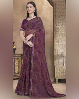 Vishal Prints Wine Berry Printed Georgette Saree With Fancy Border