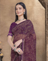 Vishal Prints Wine Berry Printed Georgette Saree With Fancy Border