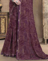 Vishal Prints Wine Berry Printed Georgette Saree With Fancy Border