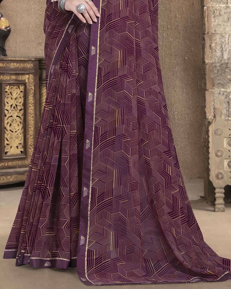Vishal Prints Wine Berry Printed Georgette Saree With Fancy Border