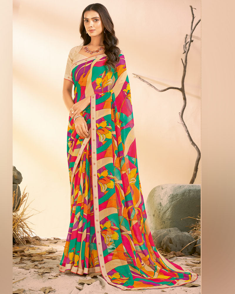 Vishal Prints Multicolored Printed Georgette Saree With Fancy Border