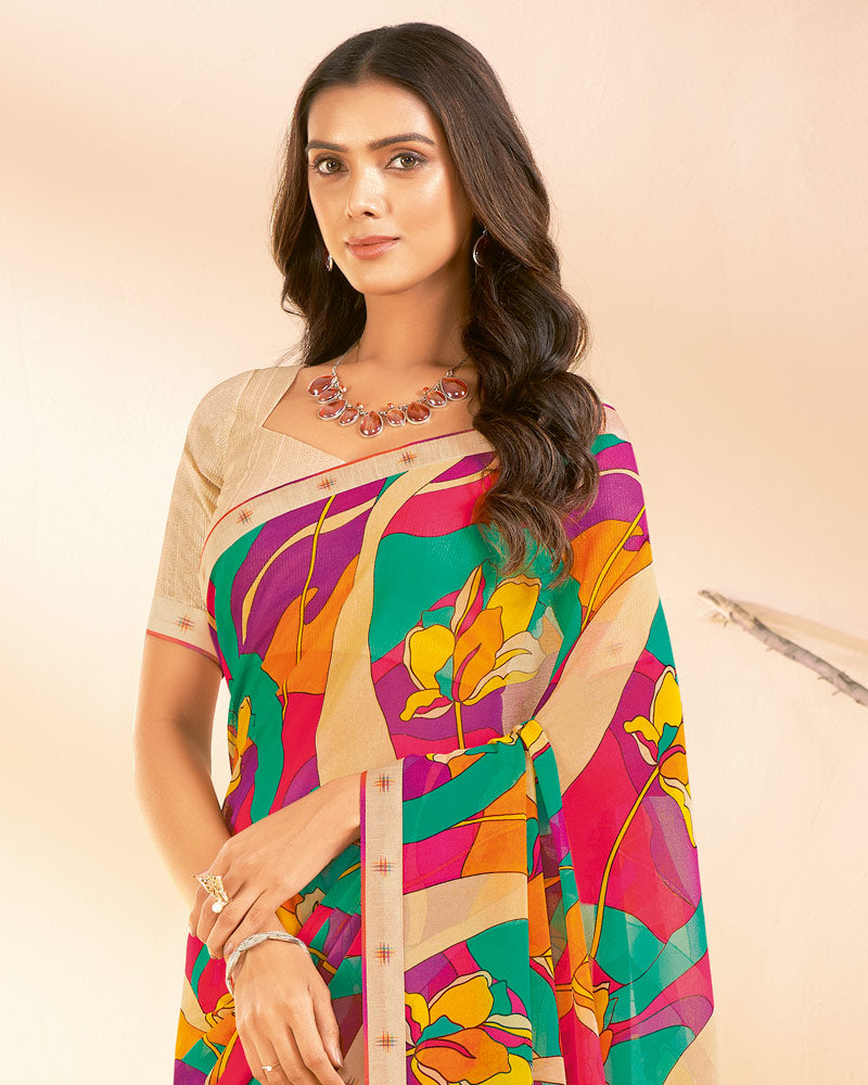 Vishal Prints Multicolored Printed Georgette Saree With Fancy Border