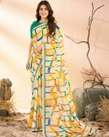 Vishal Prints Spanish Cream Printed Georgette Saree With Fancy Border